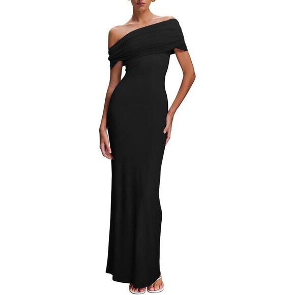 Women's Elegant Off Shoulder Maxi Dress Sleeveless Bodycon Evening Wear - Picture 1 of 5